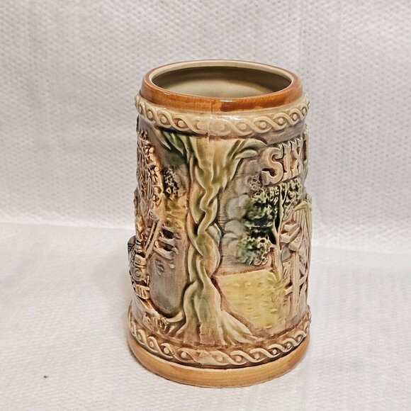 Vtg Six Flags Beer Stein Mug Log Flume Train & Car 3D Embossed Design Japan - Picture 5 of 12